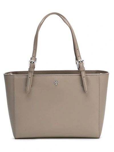 Tory Burch 'small York' Saffiano Leather Buckle Tote In French Grey