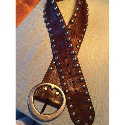 Pre-owned Htc Leather Belt In Brown