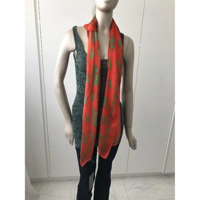 Pre-owned Alexander Mcqueen Silk Scarf In Orange