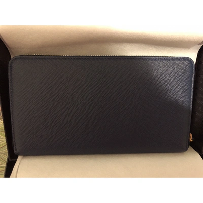 Pre-owned Prada Leather Wallet In Navy