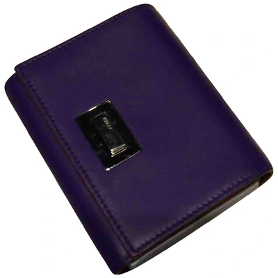 Pre-owned Fendi Leather Card Wallet In Purple
