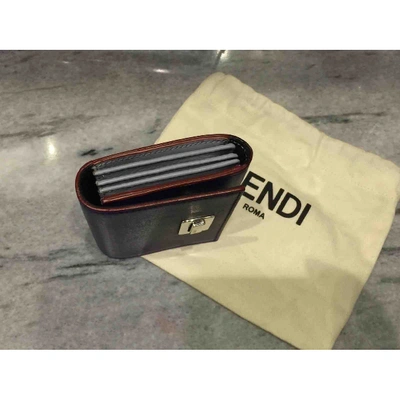 Pre-owned Fendi Leather Card Wallet In Purple