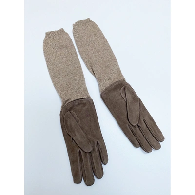 Pre-owned Brunello Cucinelli Beige Suede Gloves