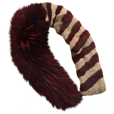 Pre-owned Pinko Burgundy Fur Scarf