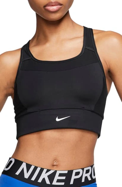 Shop Nike Swoosh Pocket Sports Bra In Black/ Black/ Black/ White