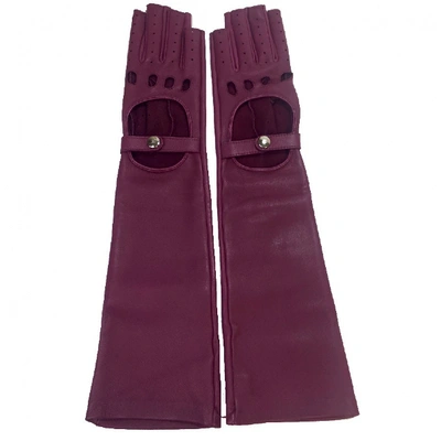 Pre-owned Chanel Leather Mittens In Purple