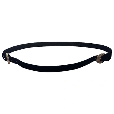 Pre-owned Swarovski Leather Belt In Black