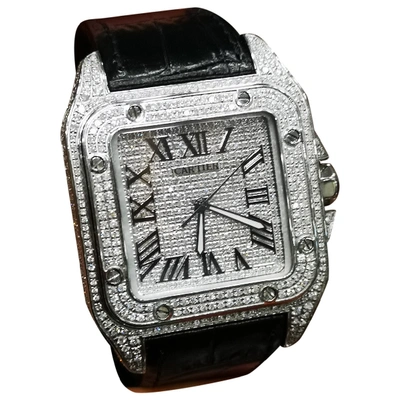 Pre-owned Cartier Santos 100 Black Steel Watch