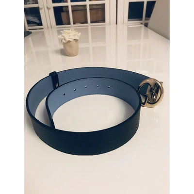 Pre-owned Gucci Interlocking Buckle Leather Belt In Navy