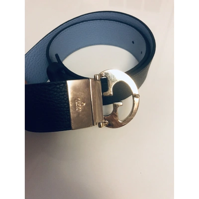 Pre-owned Gucci Interlocking Buckle Leather Belt In Navy