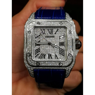 Pre-owned Cartier Santos 100 Blue Steel Watch