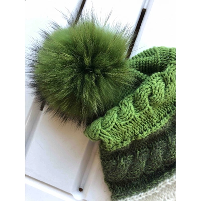 Pre-owned Moncler Green Raccoon Hat