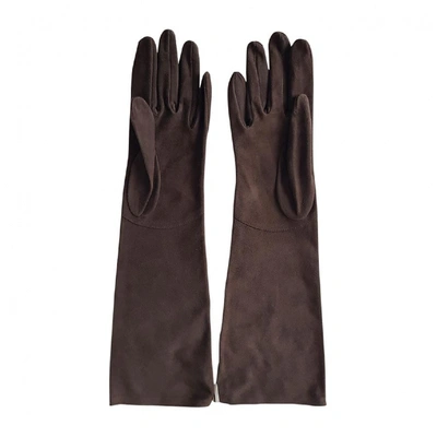 Pre-owned Rochas Leather Gloves In Brown