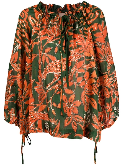 Shop L'autre Chose Floral-print Flared Top In Green
