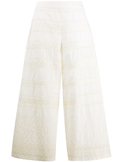 Shop L'autre Chose Lace-insert Flared Culottes In White
