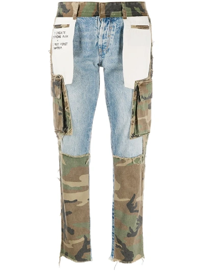 Shop Ben Taverniti Unravel Project Camouflage-print Panelled Jeans In Blue
