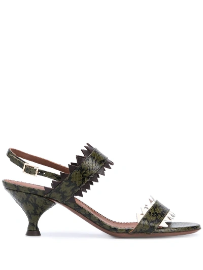 Shop L'autre Chose Snakeskin Effect 60mm Sandals In Green