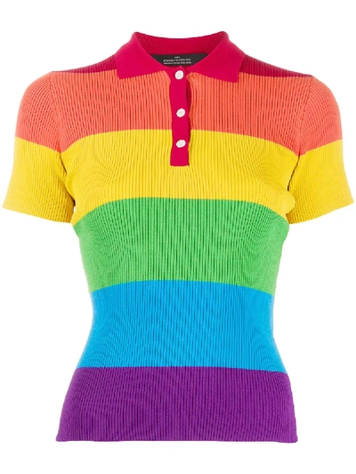 Shop Rokh Rainbow Striped Polo Shirt In Blue