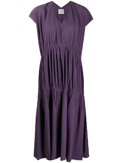Shop Alysi Tiered Style Pleat Detail Dress In Purple