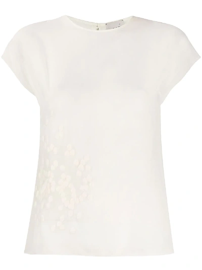 Shop Alysi Embroidered Detail Cap Sleeve Blouse In White