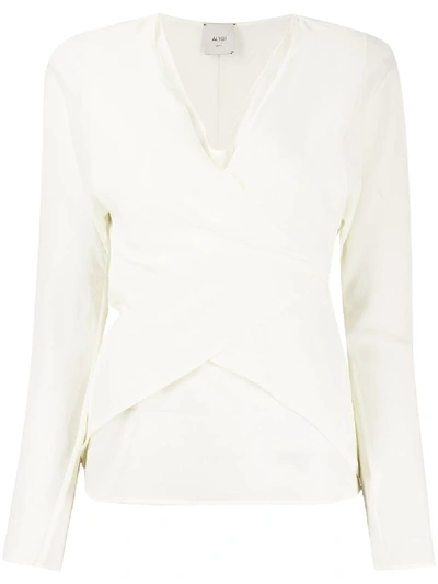 Shop Alysi Wrap-style Front Back Tie Blouse In Neutrals