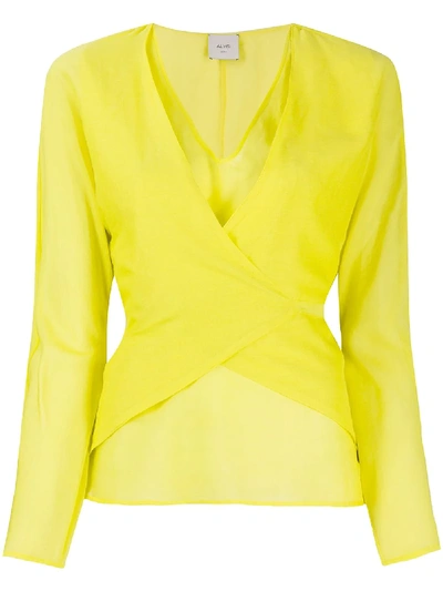 Shop Alysi Wrap-style Front Back Tie Blouse In Yellow