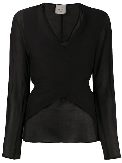 Shop Alysi Wrap-style Front Tie Back Blouse In Black