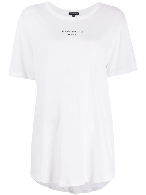 Ann Demeulemeester Longline Logo Print T-shirt In White | ModeSens