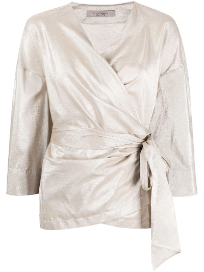 Shop D-exterior Metallic Wrap-style Top In Neutrals