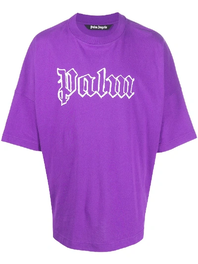 Shop Palm Angels Logo Print T-shirt In Purple