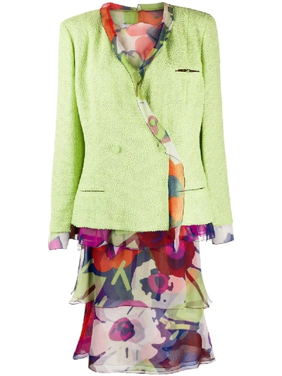 Pre-owned Chanel Floral Skirt Suit In Green