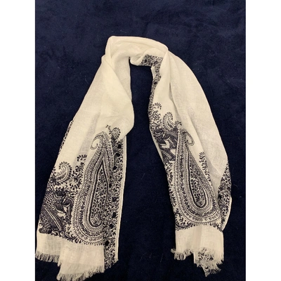 Pre-owned Malo Linen Scarf In White