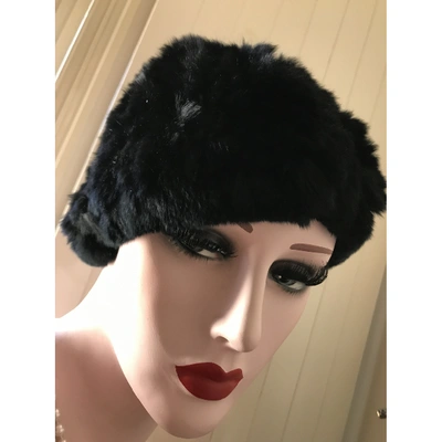 Pre-owned Pinko Black Rabbit Hat