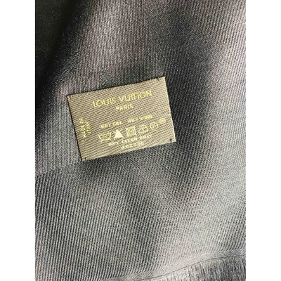 Pre-owned Louis Vuitton Châle Monogram Shine Silk Scarf In Black | ModeSens