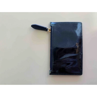 Pre-owned Diane Von Furstenberg Patent Leather Card Wallet In Blue