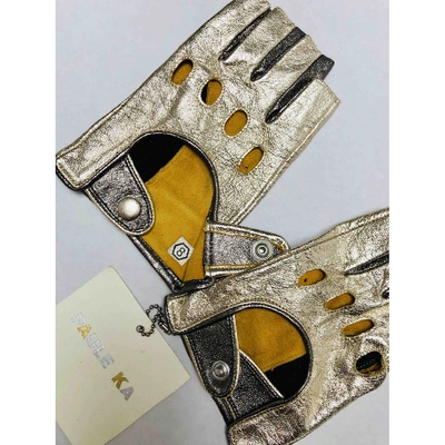 Pre-owned Paule Ka Leather Mittens In Gold