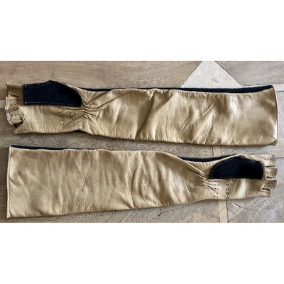Pre-owned Chanel Leather Mittens In Beige