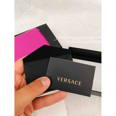 Pre-owned Versace Leather Card Wallet In Pink