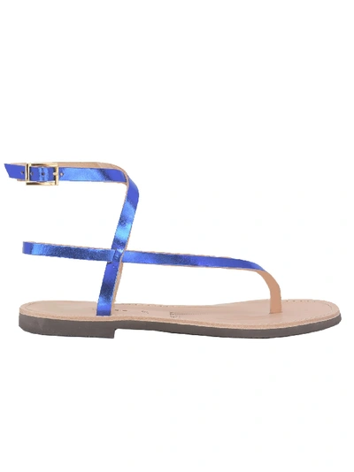 Shop P.a.r.o.s.h. D070145 Metallic Blue Leather Eclyshoe Flat Sandals