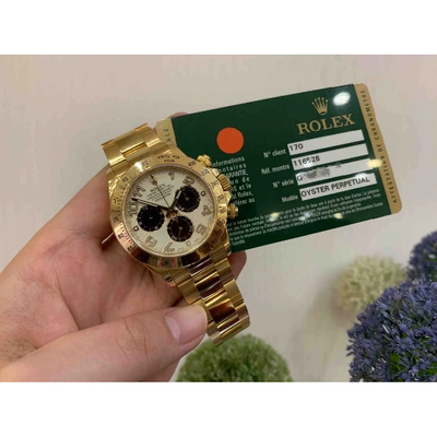 Pre-owned Rolex Daytona Yellow Gold Watch In White