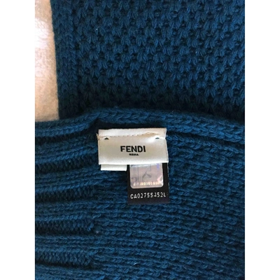 Pre-owned Fendi Wool Scarf & Pocket Square In Turquoise