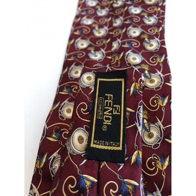 Pre-owned Fendi Silk Tie In Burgundy