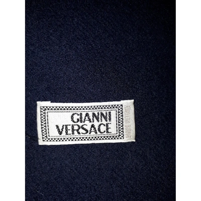 Pre-owned Versace Wool Scarf & Pocket Square In Blue