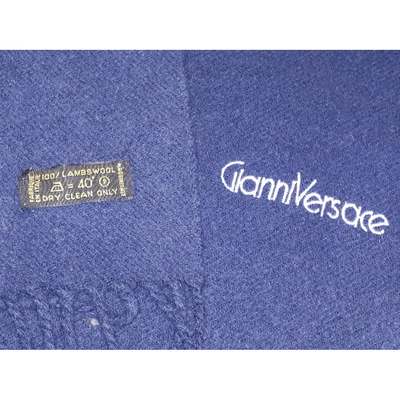 Pre-owned Versace Wool Scarf & Pocket Square In Blue