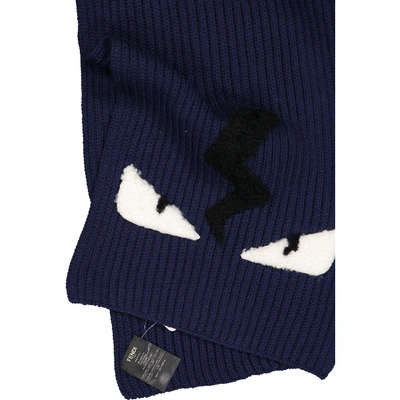 Pre-owned Fendi Wool Scarf & Pocket Square In Navy