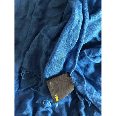 Pre-owned Fendi Linen Scarf & Pocket Square In Blue