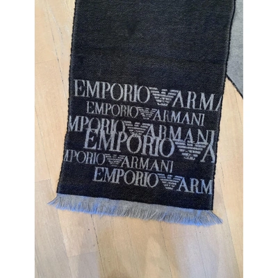 Pre-owned Emporio Armani Wool Scarf & Pocket Square In Anthracite