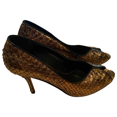 Pre-owned Gina Gold Python Heels