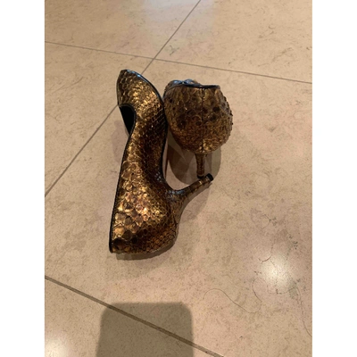 Pre-owned Gina Gold Python Heels