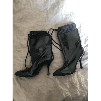 Pre-owned Miu Miu Patent Leather Ankle Boots In Black